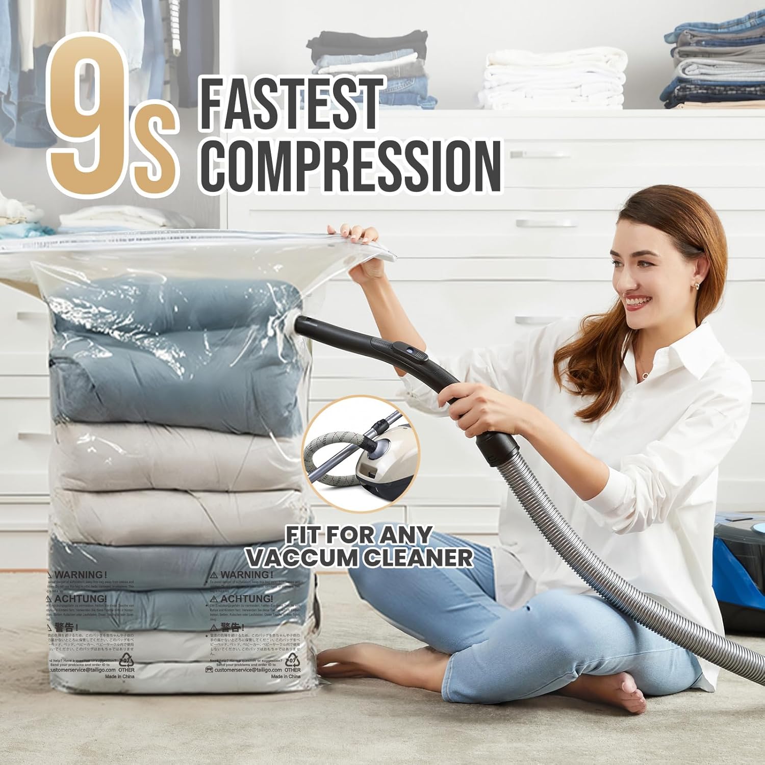 TAILI Extra Large Vacuum Storage Bag 4-6 Pack for Clothes Beddings, Space Saver, Space Saver Bag, Compression Bag , Vacuum Sealer Bag for Comforters Blankets Duvet, Closet Organizer