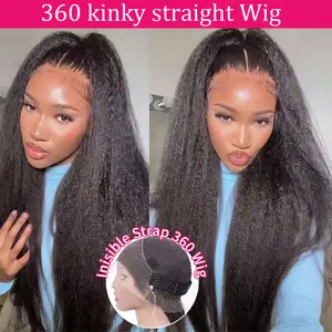 Bling Hair Kinky Straight 360 Full Lace Wig Invisible Drawstring Kinky Straight Frontal Wig Human Hair Wigs HD Lace Front Wig For Women