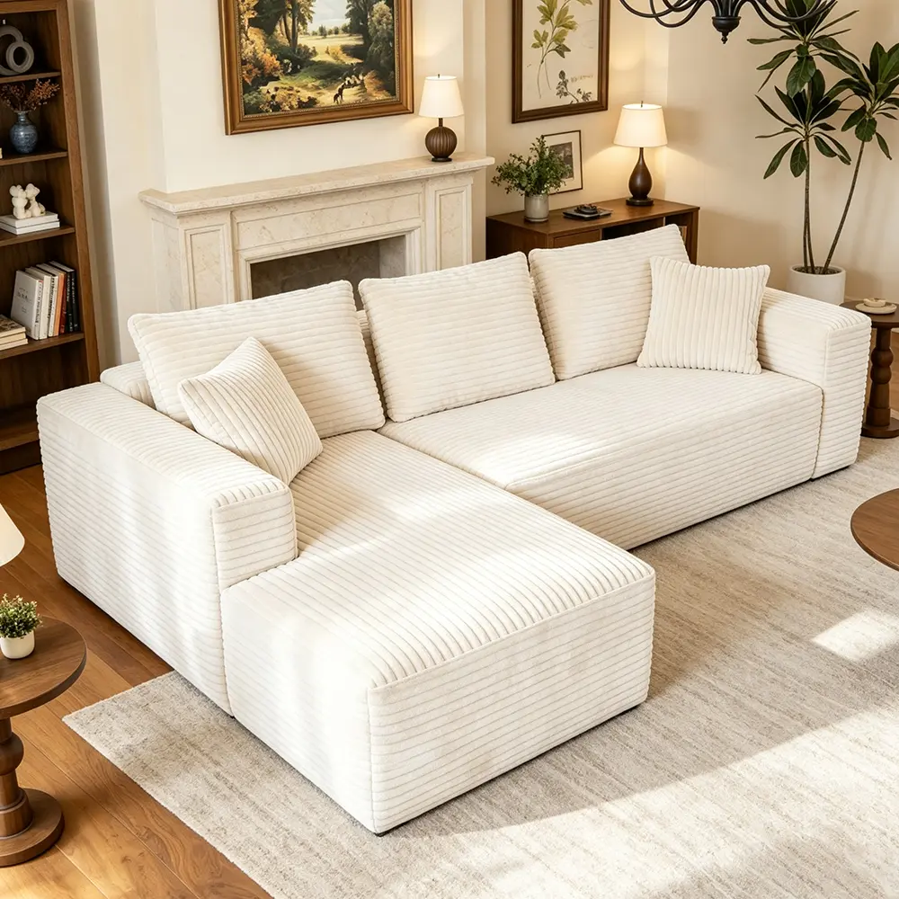 106"Modular Sectional Sofa, Cloud Couch with L-Shape Chaise/Deep Seat/Armrest/Plush Corduroy Fabric, No Assembly Required, Space-Saving, Compression Sleeper Sofa for Living Room,sleeper sofas convertible couches boneless sectional couch