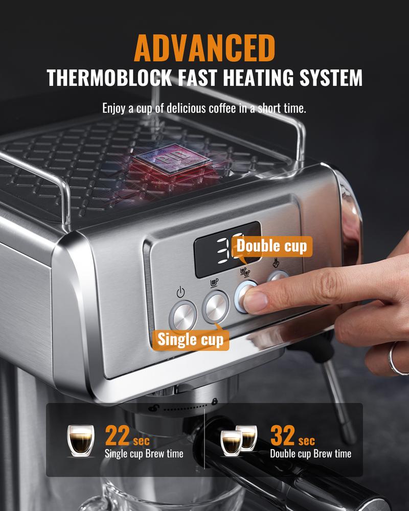 SHARDOR Espresso Machine 20 Bar with Milk Frother Steam Wand, Professional Latte & Cappuccino Maker for Home, 60 Oz Water Tank, Temperature Display, Stainless Steel, 1350W Coffee Making Machine Single Cup Brew SHARDOR Espresso Machine 20 Bar with Milk Frother Steam Wand, Professional Latte & Cappuccino Maker for Home, 60 Oz Water Tank, Temperature Display, Stainless Steel, 1350W Coffee Making Machine Single Cup Brew