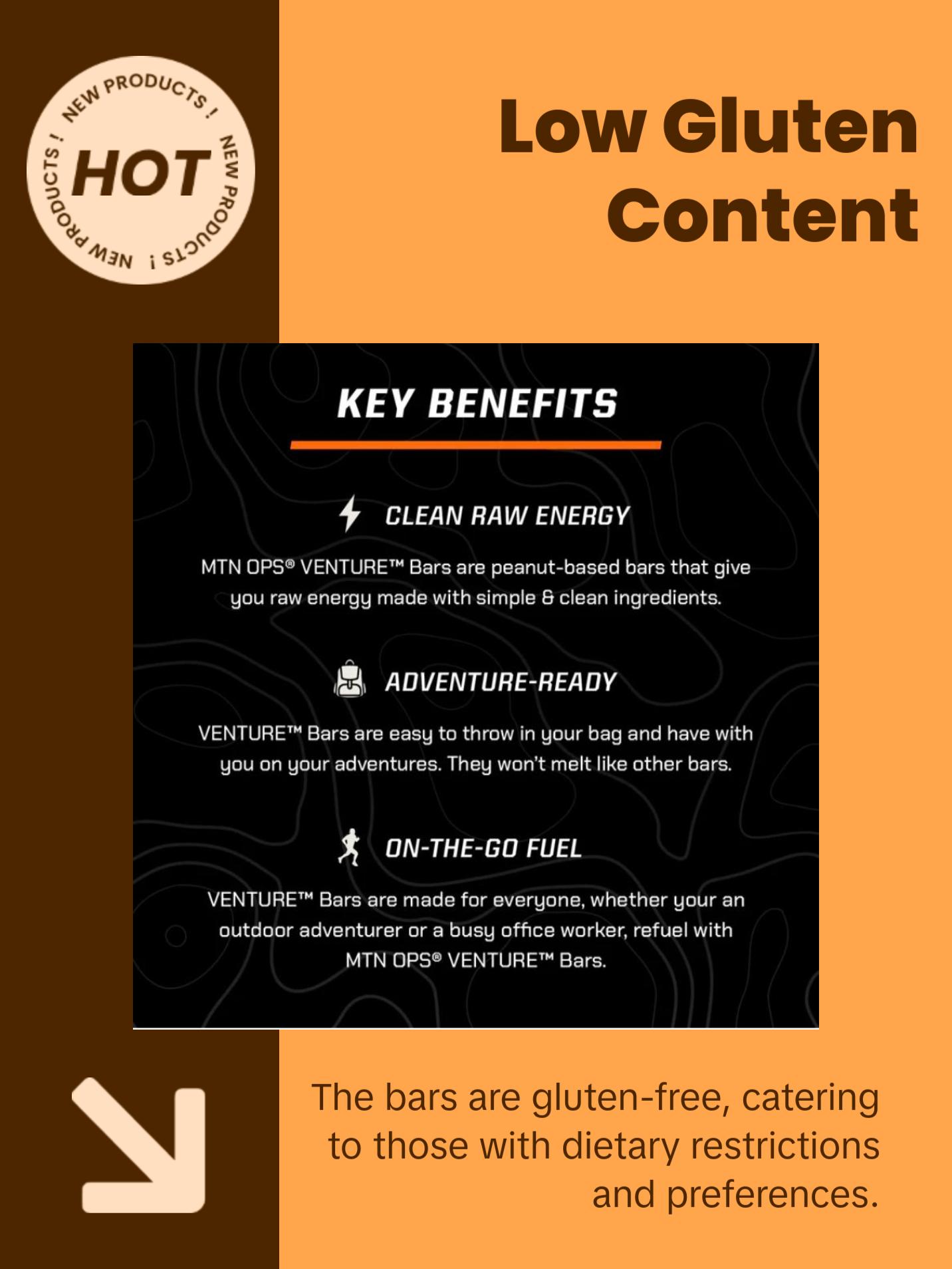 MTN OPS VENTURE BAR Snack Bar Fuel for Adventures Nutrients & Peanut-Based Raw Energy