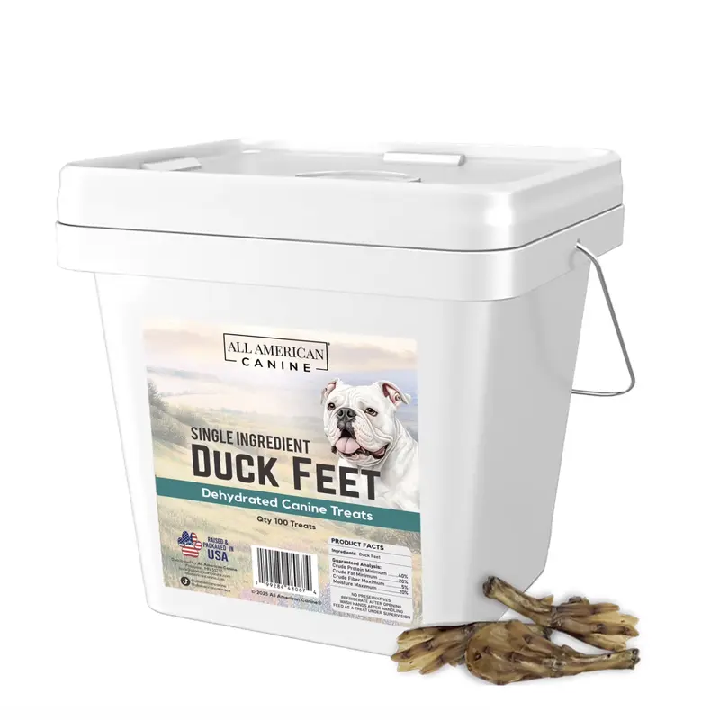 ALL AMERICAN CANINE 100-Count Dehydrated Duck Feet Chewable Dog Treats - Natural Single-Ingredient, Lowfat, Grain/Gluten-Free, Non-GMO, Organic, No Additives, Healthy Skin, Joint Support for Training, Teeth Cleaning