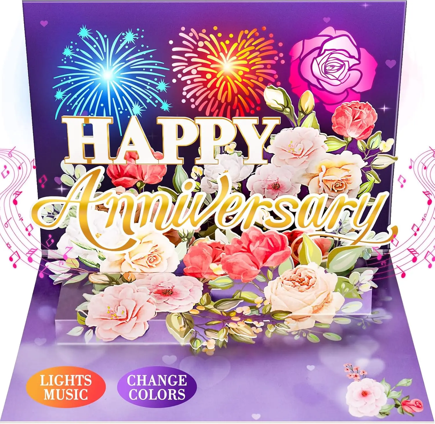Anniversary Card, Music & Light Pop up Valentine's Card with Fireworks Flowers Gifts for Him Her Husband Wife Couple (Purple),back to school,back to school haul