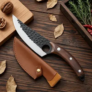 Chef Knife Hand-Forged High Carbon Steel with Sandalwood Ring Handle Boning Tool for Kitchen Meat Preparation Blade Utensils