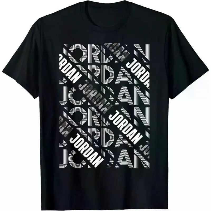 Men's/Women's Short-Sleeve Round Neck Black T-Shirt, Casual Streetwear with Distinctive "JORDAN" Graphic Design (Sports & Outdoor Top), Men's Graphic Tees, Sports Wear