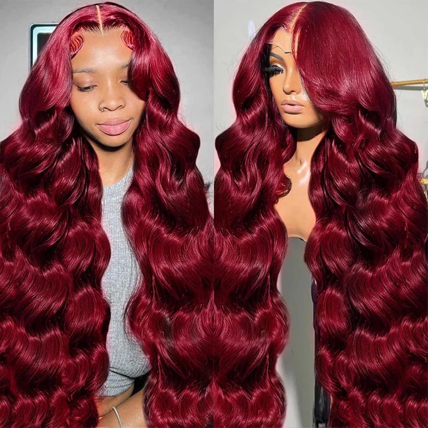 13x6 99J Body Wave Wig Burgundy Lace Front Wigs Human Hair 200% Density 32 Inch Hd Transparent Body Wave Frontal Wig Pre Plucked with Baby Hair Red Wine Wigs for Women 13x6 99J Body Wave Wig Burgundy Lace Front Wigs Human Hair 200% Density 32 Inch Hd Transparent Body Wave Frontal Wig Pre Plucked with Baby Hair Red Wine Wigs for Women