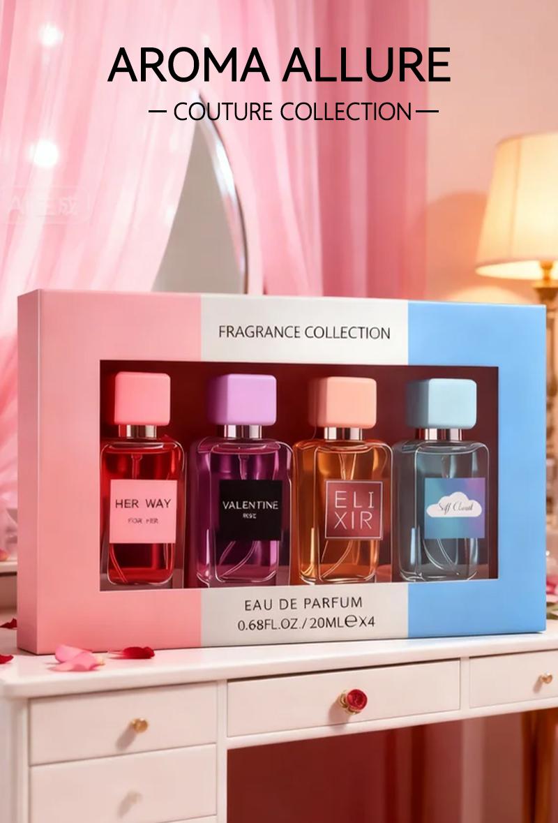 4-Piece Set, Women's Eau De Parfuma Spray Gift Box, Long Lasting Fragrance, 4 Different Flavor, Perfect For Holiday Gifts, Dating, Daily Life, Parties, 0.68 fl oz/bottle