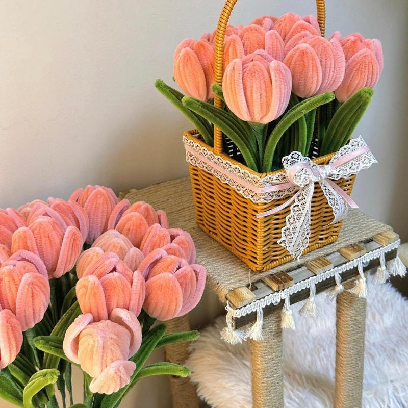 10pcs Pipe Cleaners Craft Supplies, DIY Tulip Bouquet Making Kit, Chenille Stems Flower Craft Kit Fuzzy Sticks Crafting Materials Bendable Wire Bulk for Art Classroom Mother’s Day Gift