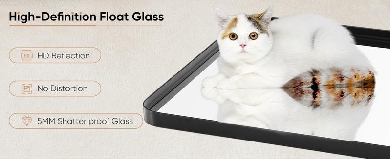 Bathroom Mirror Wall Mirror for Bathroom Black Metal Framed Rounded Corner Rectangle Vanity Mirror, Large Mirrors for Wall, Anti-Rust& Waterproof