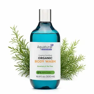 Aquatural Organic Body Wash Rosemary & Tea Tree Plant-Based Vegan Shower Gel for Women & Men Natural Paraben Free Sulfate Free 16.9 fl oz Gentle Unscented Hydrating Nourishing Formula