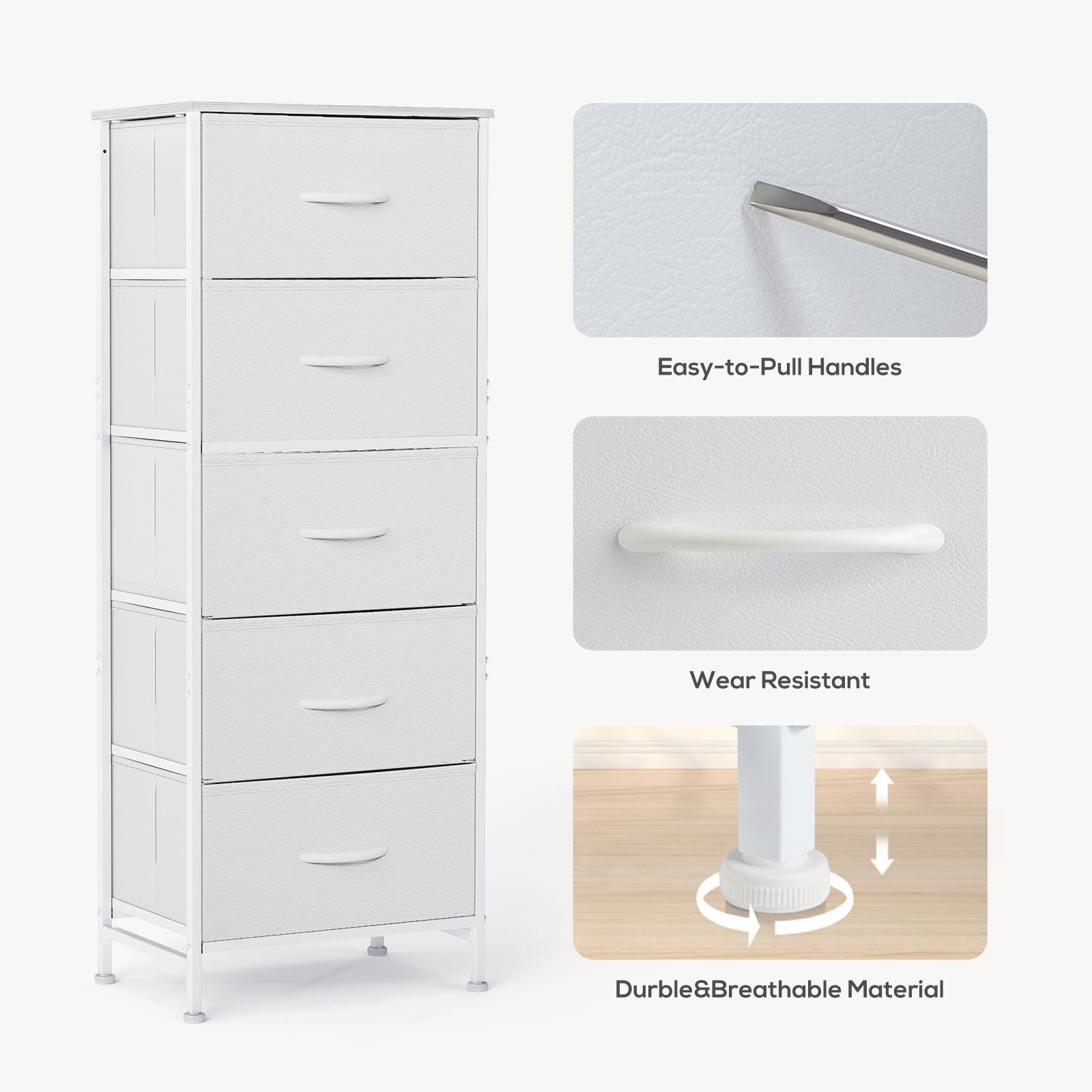 5 Drawer Fabric Dresser for Bedroom, Tall Storage Tower with Wood Top & Strong Metal Frame, Large Capacity Organizer for Clothes, Accessories & Daily Essentials