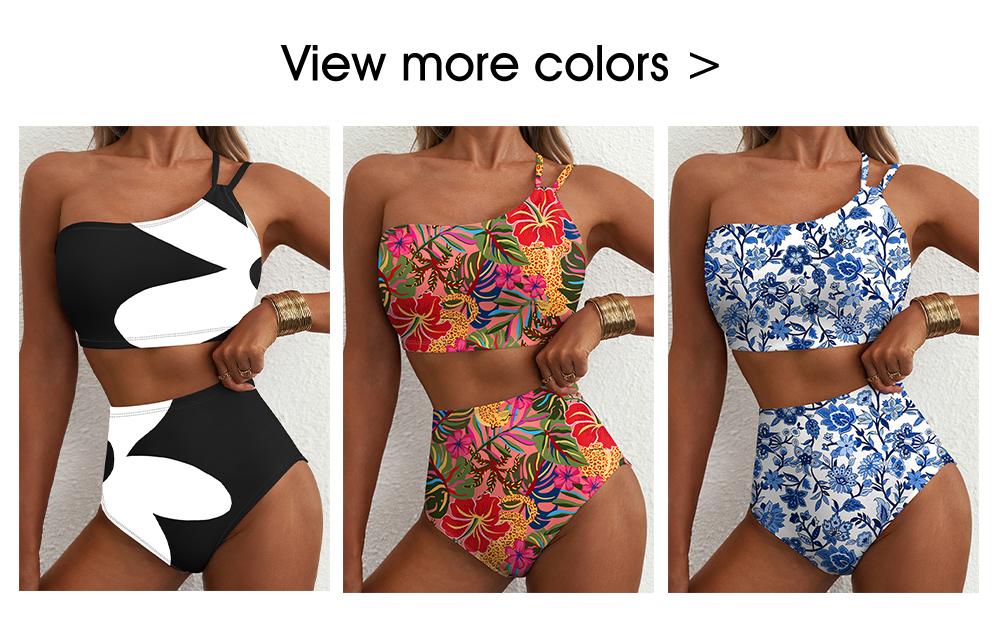 Aleumdr Women's High Waisted Bikini Sets One Shoulder Floral Print Swimsuits 2 Piece Tummy Control Bathing Suits SpringStatements
