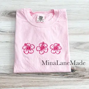 Hibiscus Comfort Colors Tee, Plant Shirt, Tropical T-Shirt, Embroidered Tee, Embroidered Shirt, Hawaii Shirt, Beach Shirt, Summer Tee