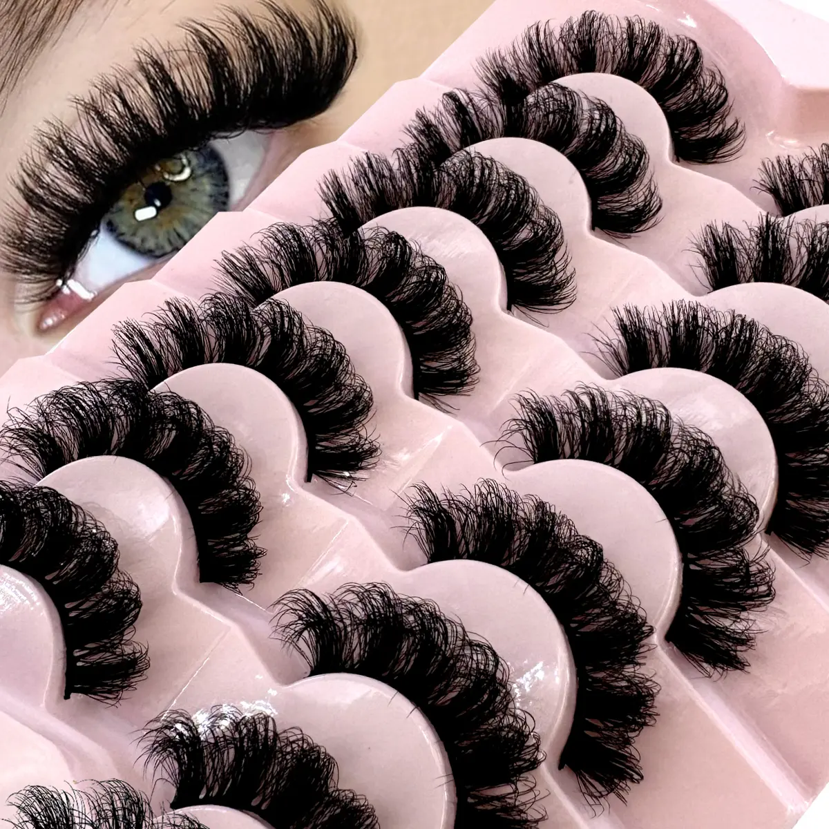 7 pairs of natural fluffy thick false eyelashes for long makeup 6d artificial mink eyelashes,Cat Eye Eyelashes 3D Natural False Lashes D Curl Fluffy Soft Cross 7 Pairs Manga Lashes Wispy Natural Eyelash Extension Makeup