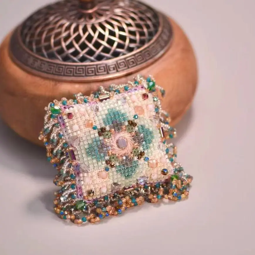 Mini Pincushion DIY Craft Kit - Hand-Dyed, Water-Proof Cross Stitch & Beading Embroidery Supplies by Clover