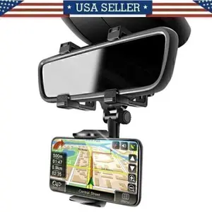 360-Degree Rotating Rearview Mirror Phone Mount Compatible GPS Holder for iPhone 15 14 13 Pro Max Easy Use High Quality ABS Material
