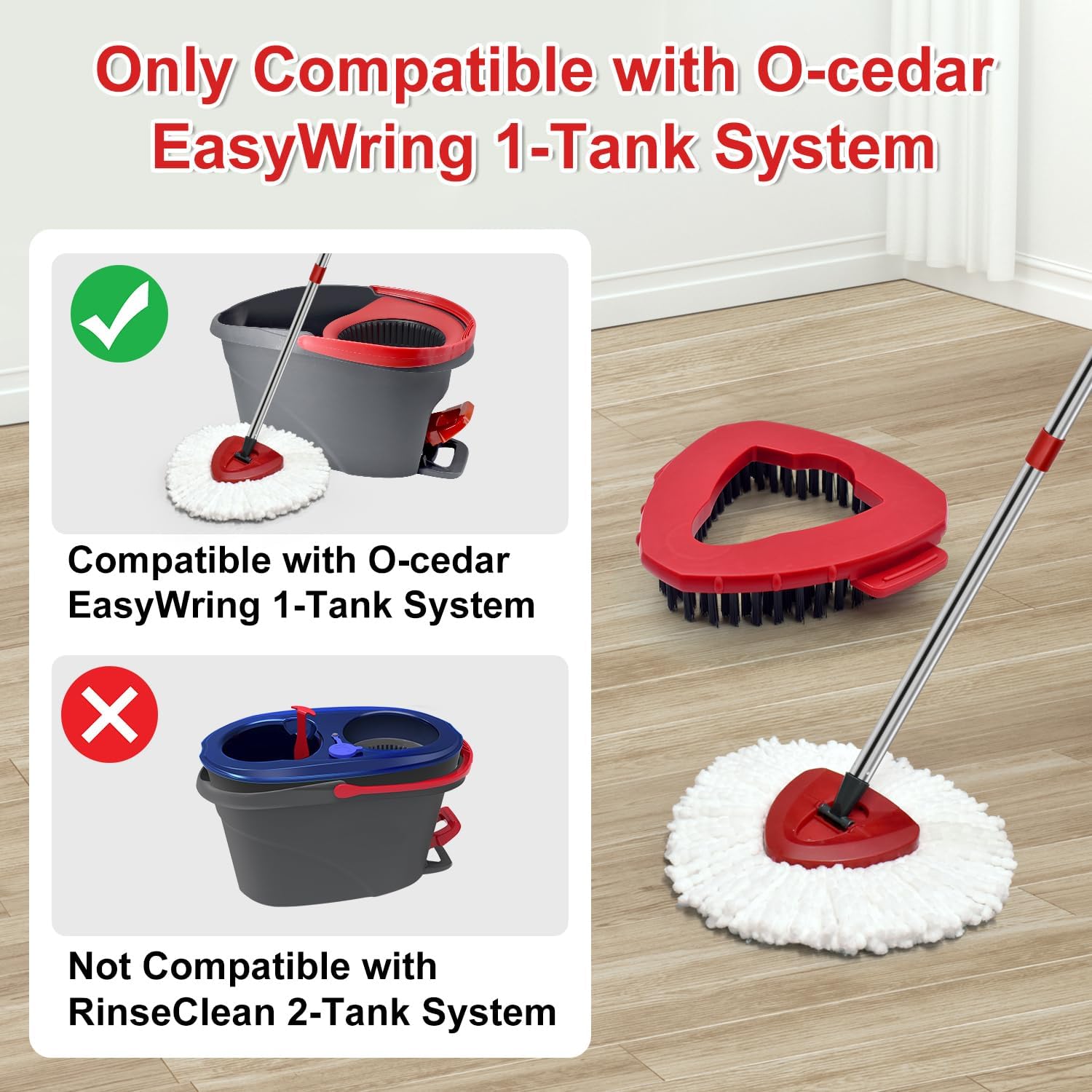 5 Pack Microfiber Spin Mop Replacement Heads for O Cedar 1-Tank System, Adjustable 30-58" Lightweight Stainless Steel Handle, Scrub Brush Base Combo, Machine Washable for Bathroom & Kitchen Cleaning