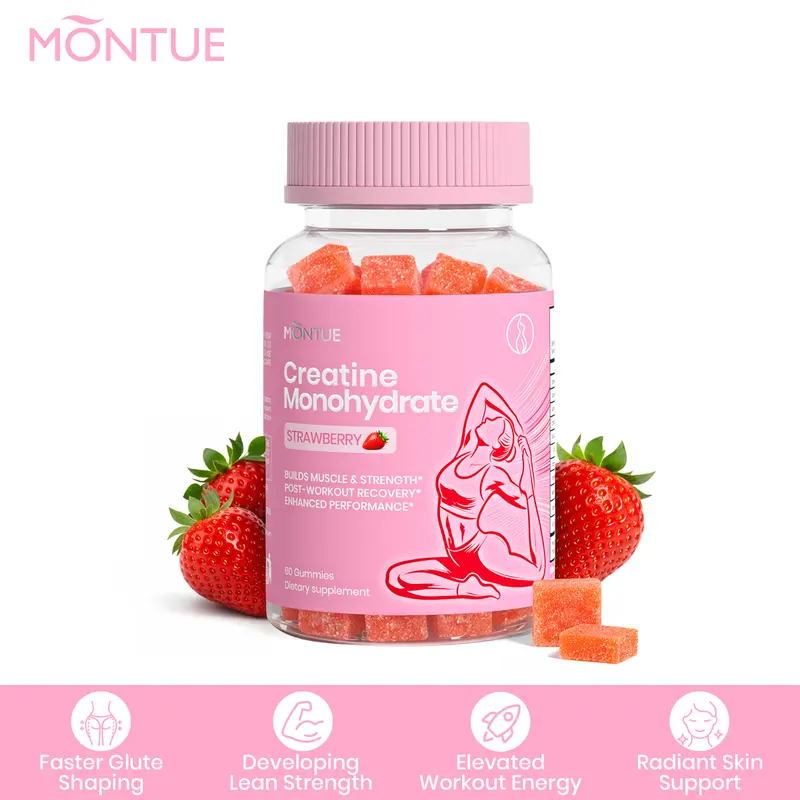 MONTUE】 Creatine Monohydrate Gummies, 3000mg per Serving with BCAA & L- Carnitine, Triple-Action Formula for Muscle Strength, Workout Recovery,  Energy Boost & Weight Management, Strawberry Flavor,60 Gummies (20-Day  Supply) For Women 