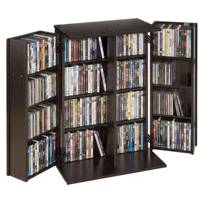 【Summervibes】VEVOR Media Storage Cabinet, 4-Tier DVD Shelf Organizer, 24.02 x 14.49 x 33.31 in Multimedia Storage Organizer for CDs, DVDs, Books, Games, CD Shelf for Living Room, Home Office, Recording Room, Brown