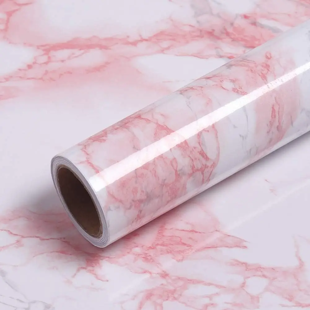Pink Marble Pattern Wallpaper, Self-adhesive Removable Waterproof Wall Covering, Decorative Wallpaper, Wall Decor for Home Living Room Bedroom, Marble Backsplash Wallpaper
