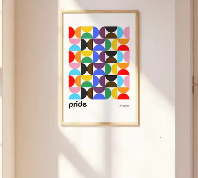 Retro Bauhaus Pride Poster: Rainbow Geometric Wall Art
