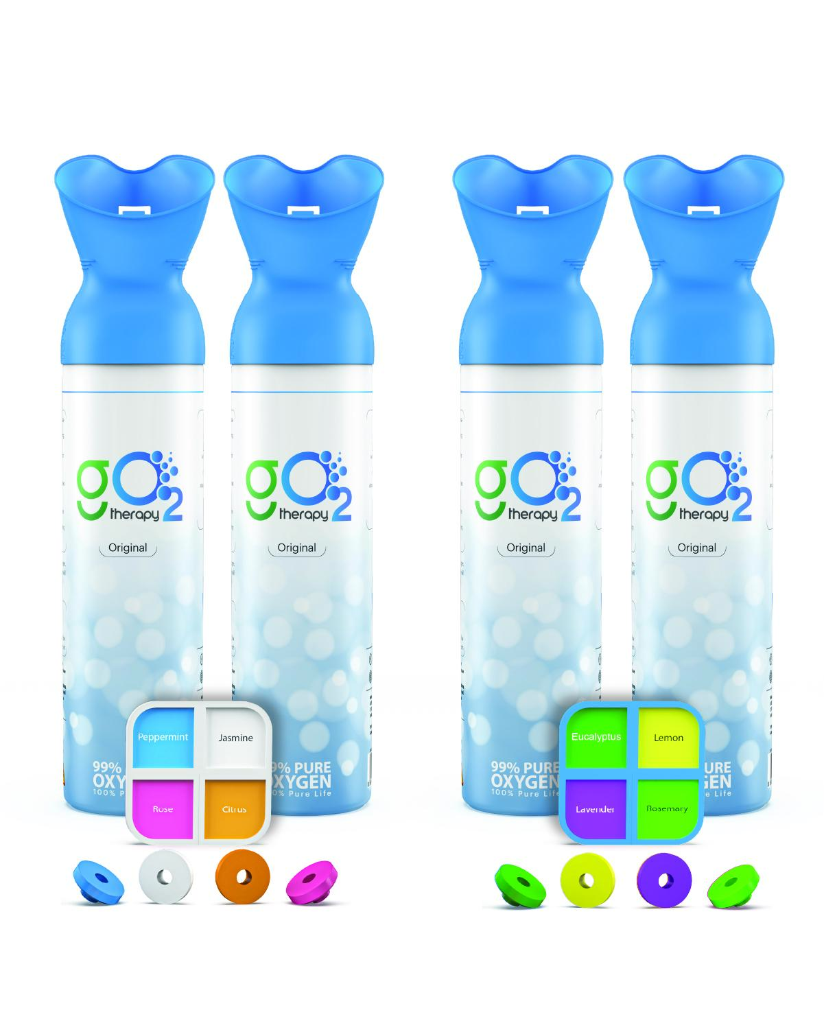 12L Portable Oxygen Canister with 8 Fragrance Option – Single Mouth & Nose Mask – Supplemental Oxygen for Sports, Travel, Altitude & Fitness Activities – Up to 450 Inhalations (4 Pack)