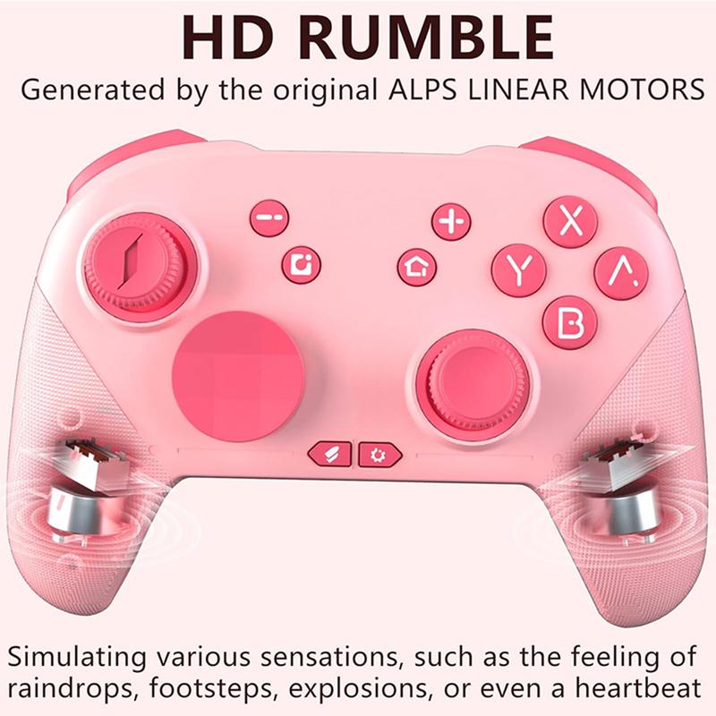 Pro Controller for Switch Gamepad with Vibration ALPS Joysticks Turbo Mechanical Buttons 6-Axis Gyroscope Pink High-Quality Vibration Experience