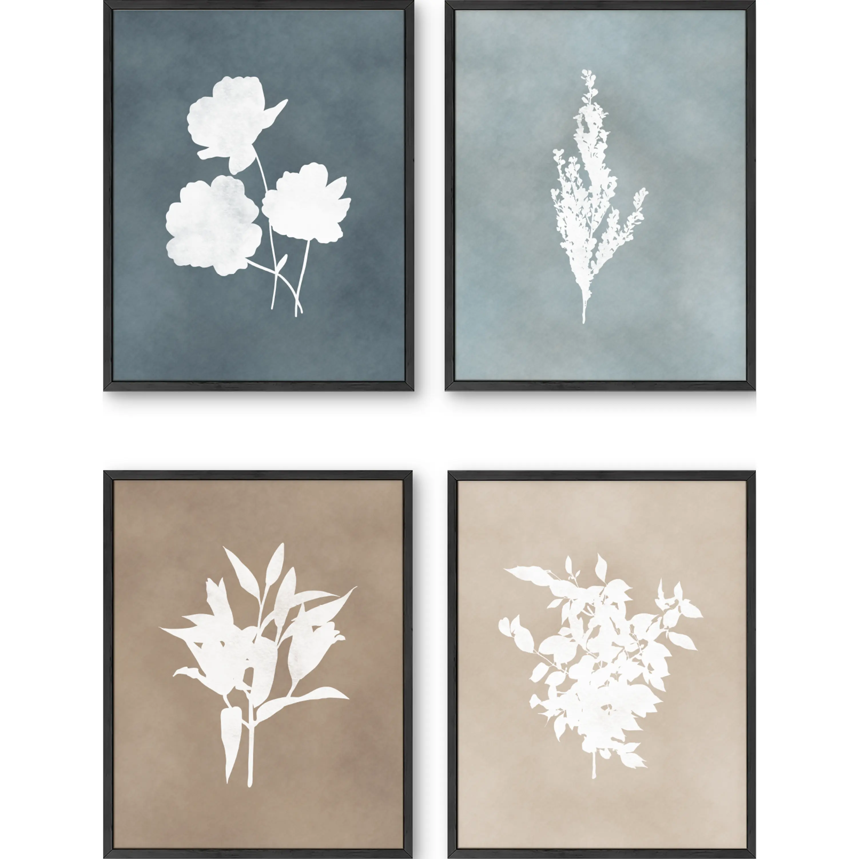 White Flower Watercolor Poster Set of 4 - Artistic Wall Decor Photo for Room Aesthetic and Vibe