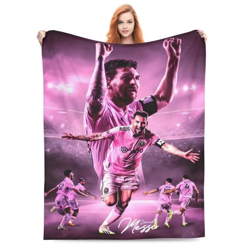Messi Themed Flannel Throw Blanket - Anti-Pilling Casual Home Decor Piece with Soft Weave for Skin-Soft Hugs, Bedroom Sofa Use, Casual Soft Blanket