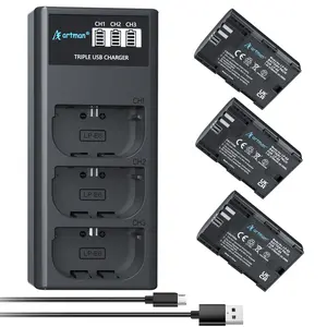 Artman LP-E6N LP-E6 Battery 3-Pack 2750mAh and 3-Slot LCD Charger for EOS R R5 R6 R7, R5 C, R6 Mark II,EOS 5D Mark II III IV,5D SR,6D Mark II 7D Mark II,6D 7D 90D 80D 70D 60D 60DA,XC10 XC15 Camera
