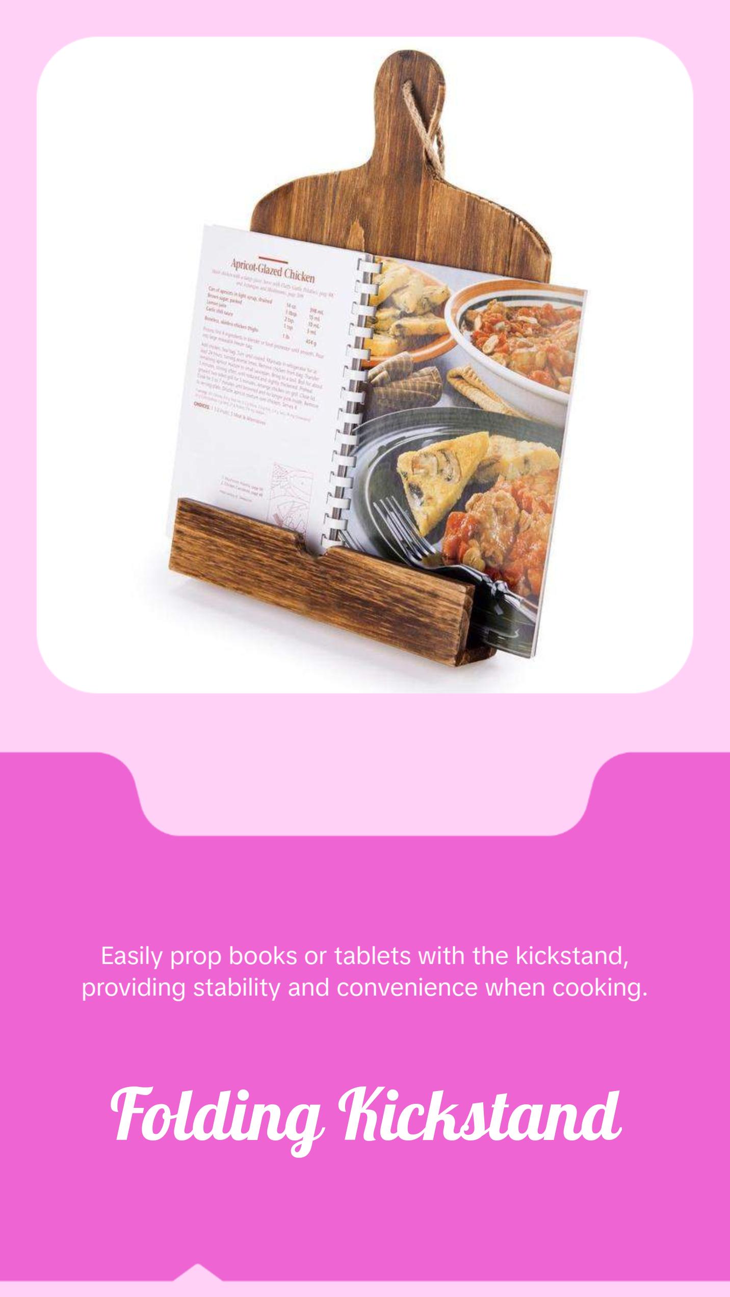 Cutting Board Style Wood Recipe Cookbook Holder, Brown