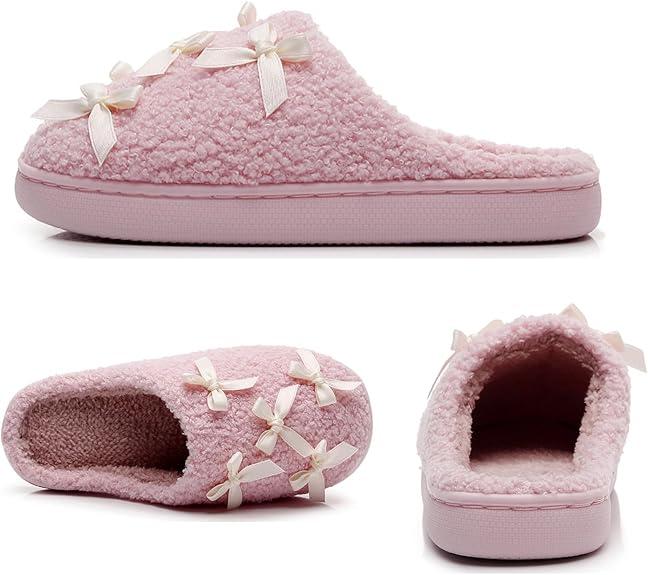 Slippers for Women Cotton Plush Soft Bowknot Memory Foam House Shoes Comfortable & Cozy Indoor Footwear
