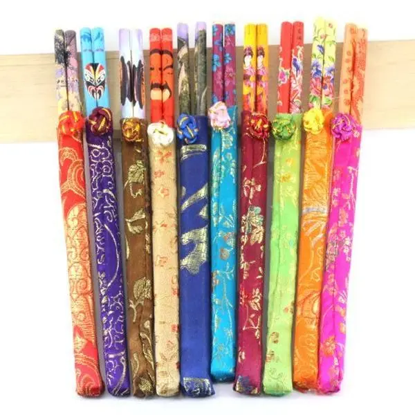 Thy Home 10-Pair Wooden Bamboo Chopsticks Set, 9-Inch Eco-Friendly Natural Wood Utensils with Colorful Brocade & Chinese Patterns, Polished Grip Kitchenware for Home, Garden Use