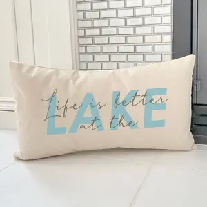 Life is Better at the Lake (Script Overlay) - 10 x 18 Rectangular Canvas Pillow