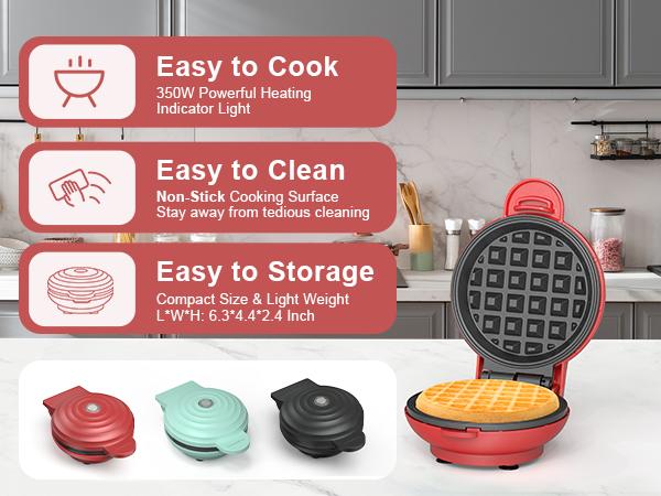 [New Year Gift] Crownful Mini Waffle Maker, 4 Inch, Non-Stick Waffle Maker for Familes and Kids, Cooking Breakfast, Desserts, Sandwiches, Eggs, and Snacks with the Family