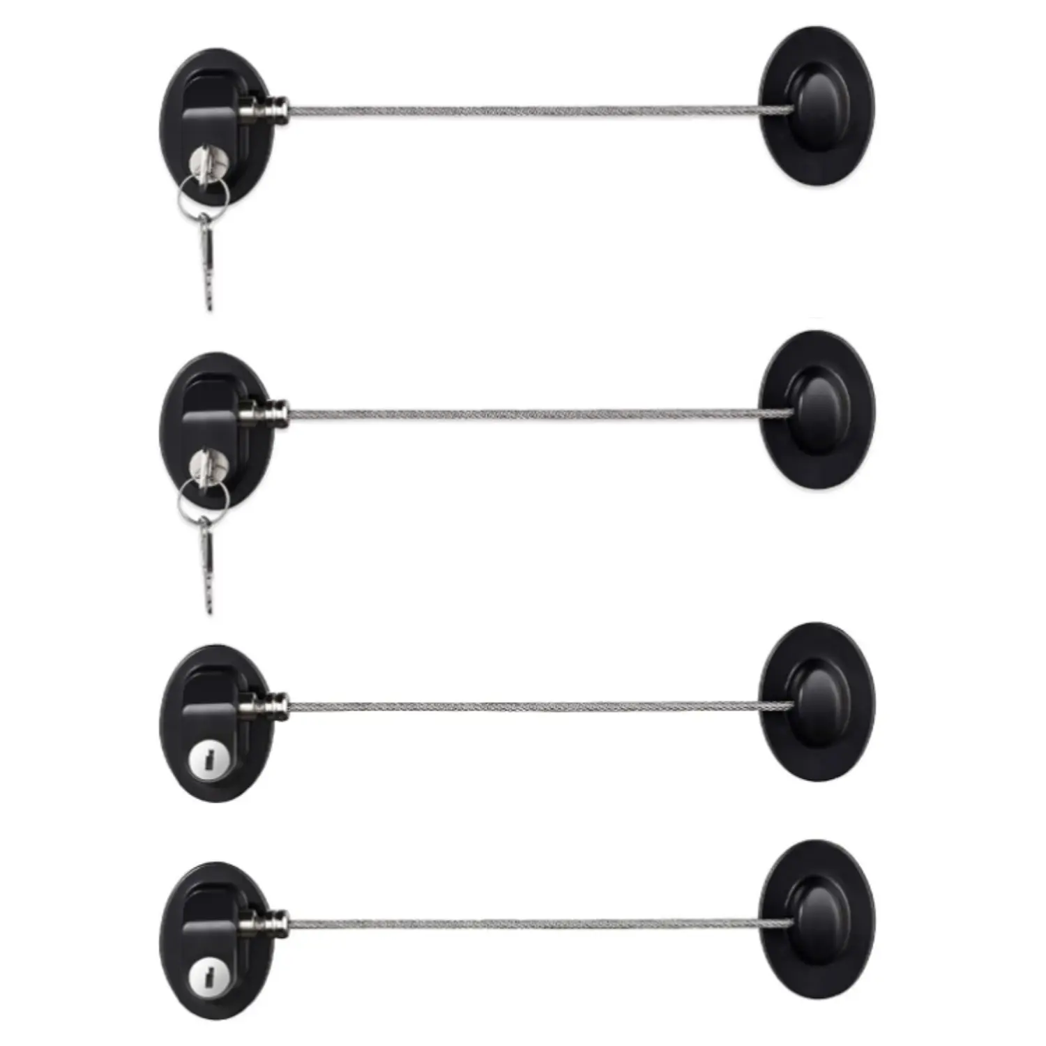 4pcs(black) Self-Adhesive Key Locks - Coated Metal Steel Wire Child-Proof Latches with Scratch-Proof Powder Coat, Keys & Stickers, Universal Fit for Cabinets & Drawers, Home Improvement Building Supply, Key Lock