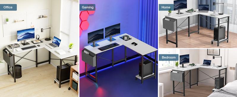 L Shaped Desk - Computer Desk Corner Desks Gaming  PC Table with CPU Stand Side Bag for Home Office Dorm Sturdy Writing Workstation