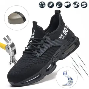 Men's lace-up puncture-resistant and crash-resistant safety shoes, casual comfortable breathable mesh work shoes, outdoor construction and work anti-slip, lightweight steel-toe shoes, outdoor work shoes, steel toe shoes men, zapatos para trabajo