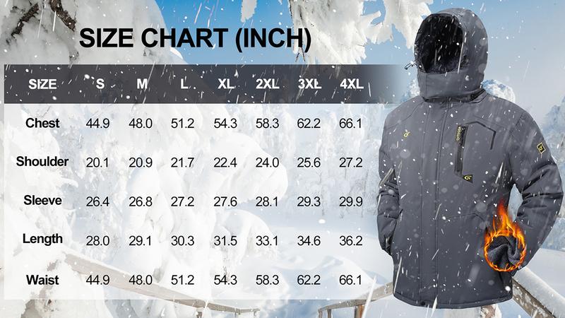 Men's Mountain Ski Jacket Waterproof Fleece Liner Snow Coat Warm Winter Windproof Hooded Raincoat