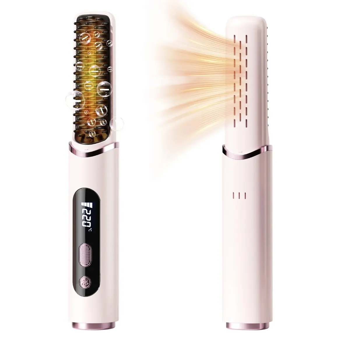 Battery Powered Cordless Hair Straightener Brush - Portable Travel Hair Straightening Brush for Women, Fast Heating, Frizz-Free Shine, On-The-Go Touch Up, Pink Gift