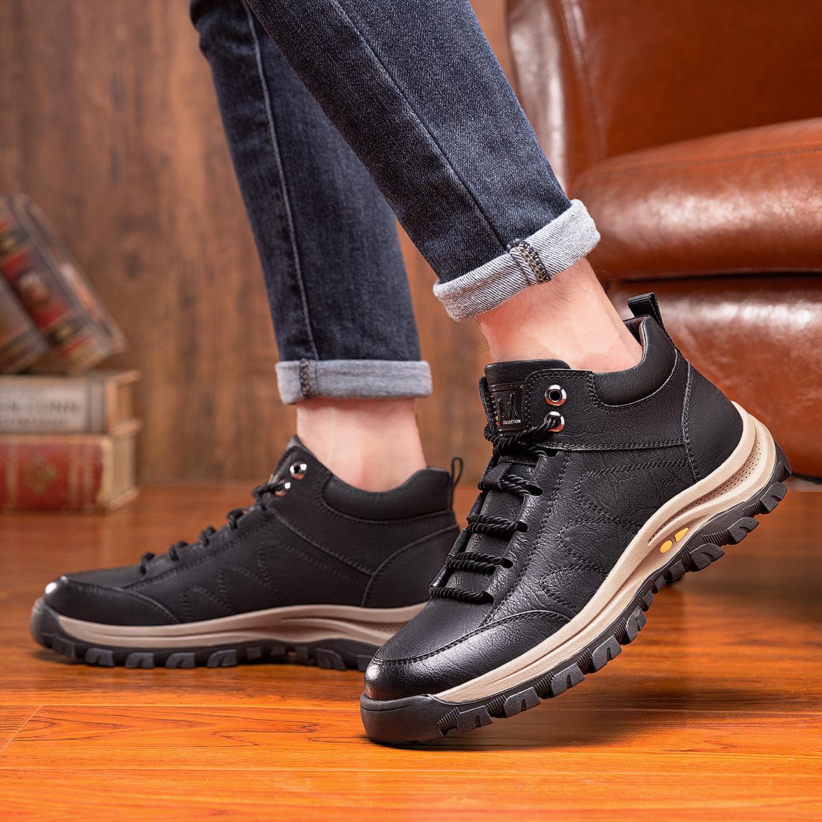 Men's New Fashion Mid-top Casual Shoes Lace-up Outdoor Hiking Leather Boots