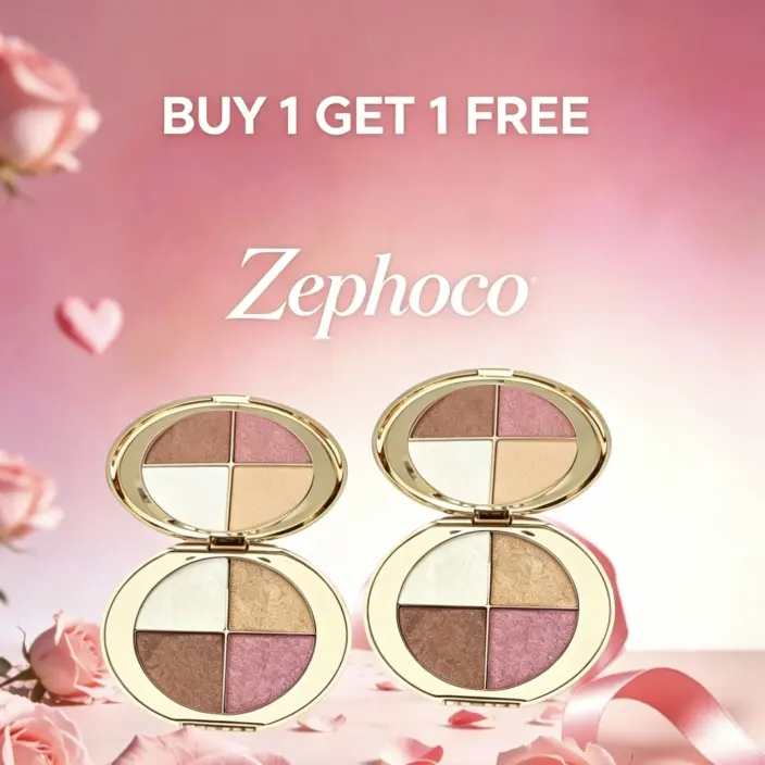 [Buy 1 Get 1 Free]zephoco 4-in-1 Radiant Eye & Cheek Palette - Eyeshadow, Blush & Highlighter Shimmer Powder All-in-One Makeup tiktok shop spring glow up Radiance Cosmetic diamond texture