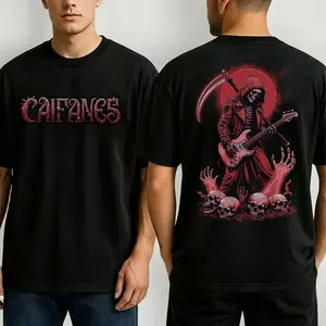 Caifanes Grim Reaper Guitar Comfort Color Printed Tee Ring-Spun Cotton Soft-Washed T-Shirt Trendy Tops Perfect Gift