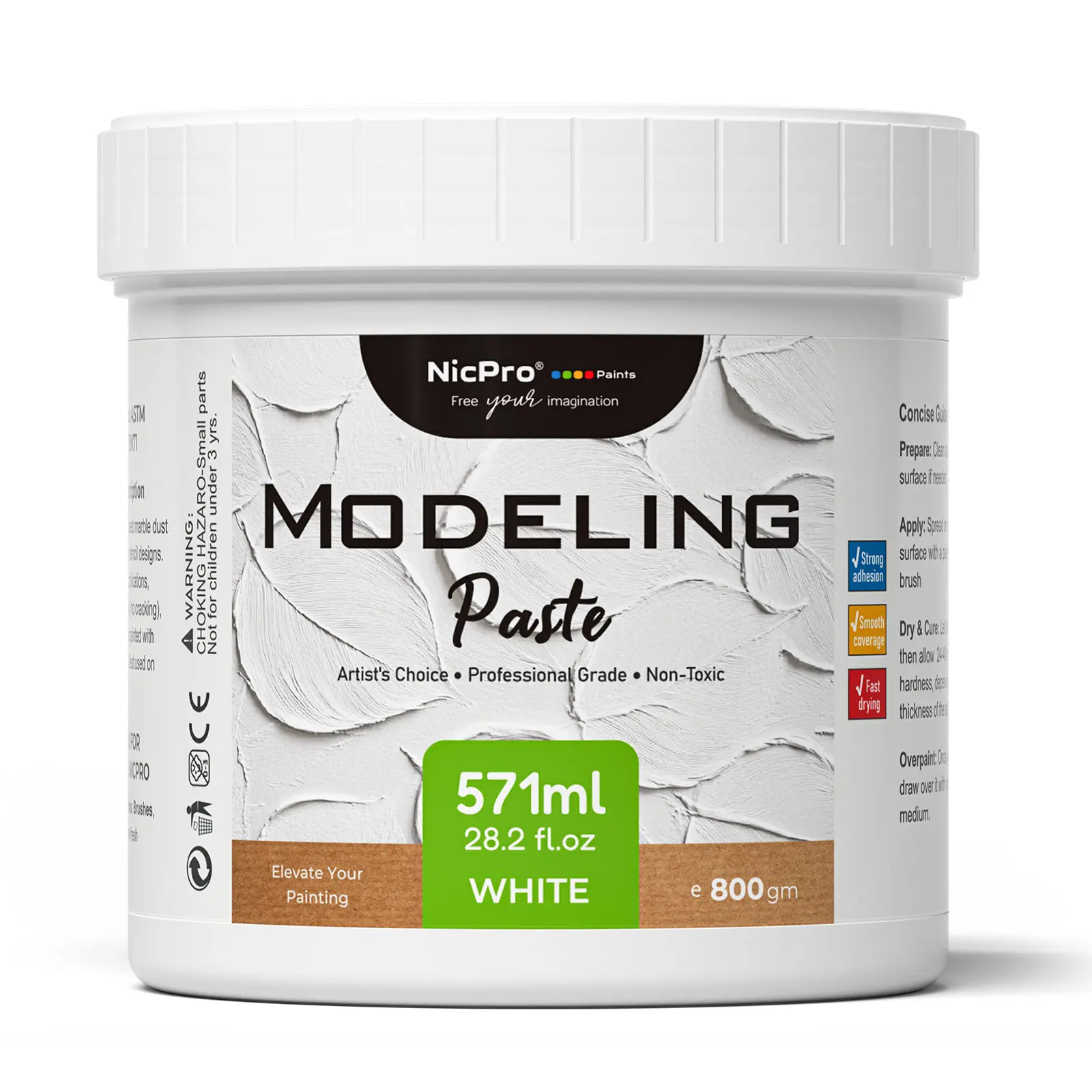 Nicpro High-Density Acrylic Modeling Paste - 571ml New Creamy Consistency, Quick-Dry Premium-Grade Durable Sculpting Medium, Texture Art Supply for Artists, Office & School Stationery, Not for Use on Plated Surfaces