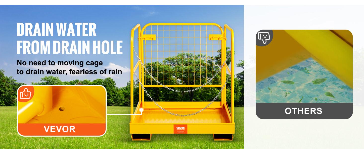 VEVOR Forklift Safety Cage, 1200 lbs Load Capacity, 36 x 36 inches Folding Forklift Work Platform with Lockable Swivel Wheels, Drain Hole & Device Chain, Holds 1 to 2 Adults, Perfect for Aerial Work