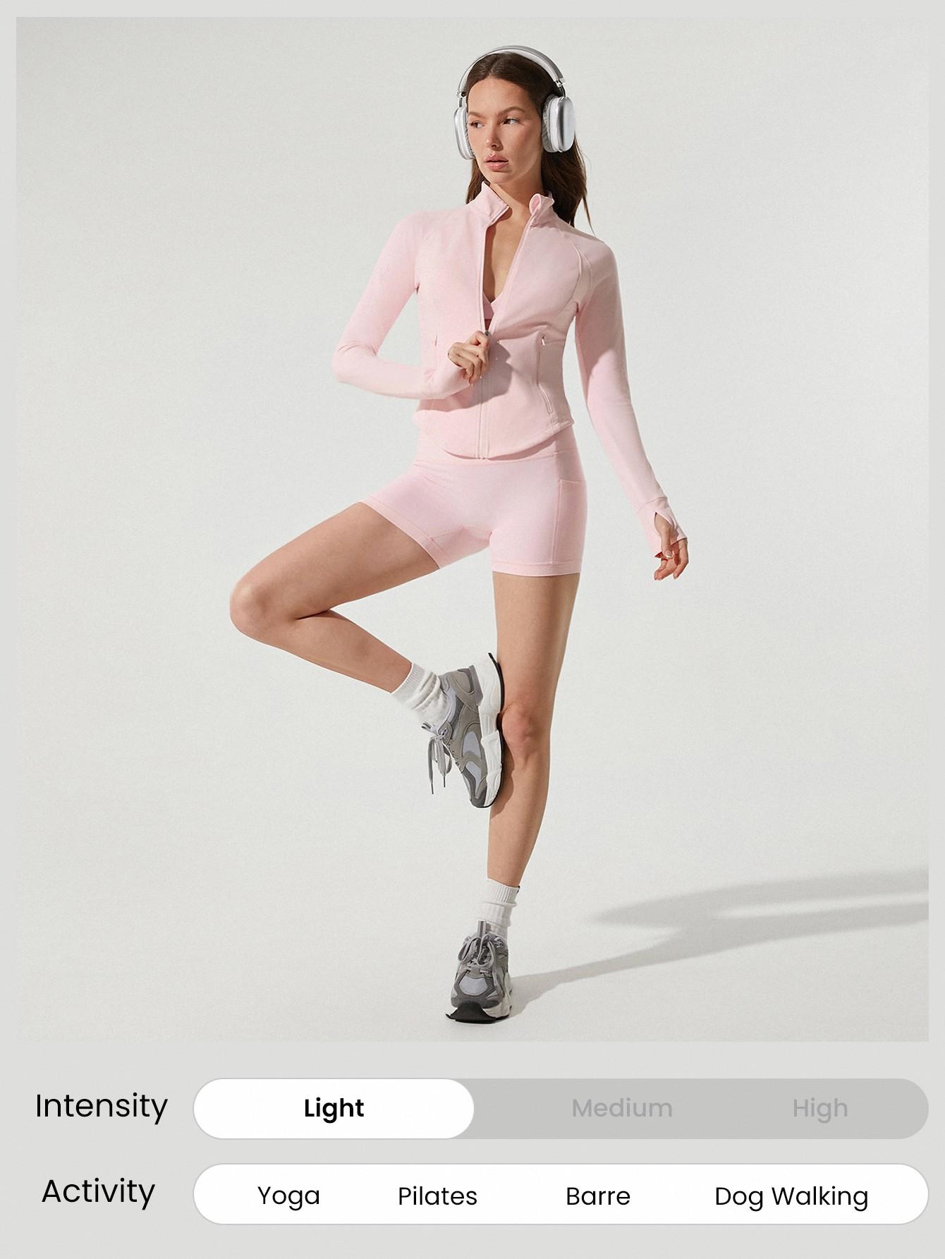 GLOWMODE FeatherFit Hourglass BBL Curved Hem Jacket Zipper Pockets Long Sleeve Thumbholes Active Jacket