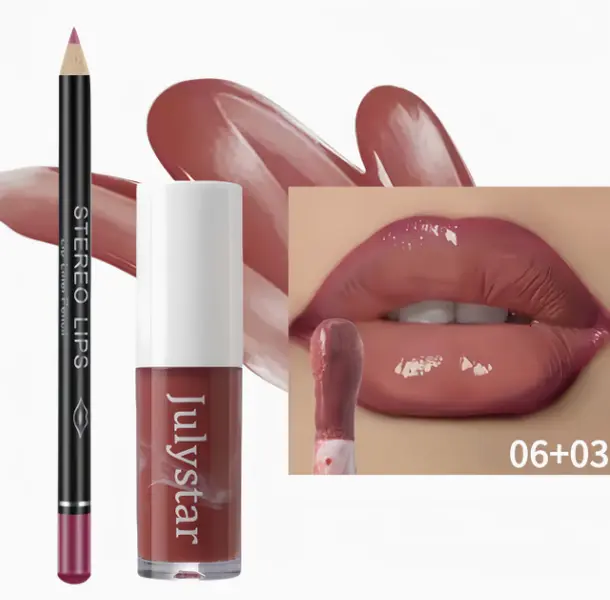 2Pcs Velvet Lip Makeup Set Including Lip Liner & Lip Gloss, Waterproof Long Lasting Glossy Finish, Dusty Rose Pink, Moist Natural Lip Look, Valentine’s Day Gift For Women