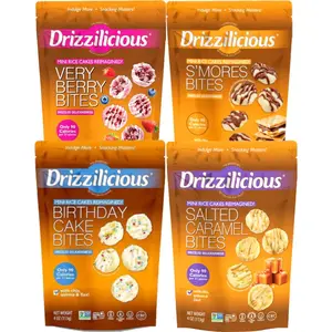 Drizzilicious Sweet Tooth Variety Pack – Birthday Cake, S’mores, Salted Caramel & Very Berry – Vegan Rice Cake Snack