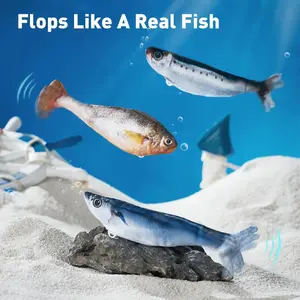 Interactive Automatic Jumping Fish Cat Toy, USB-C Rechargeable, 3 Playing Modes, Plush Simulation Fish with Catnip, Self-Play Kitten Teaser Stick