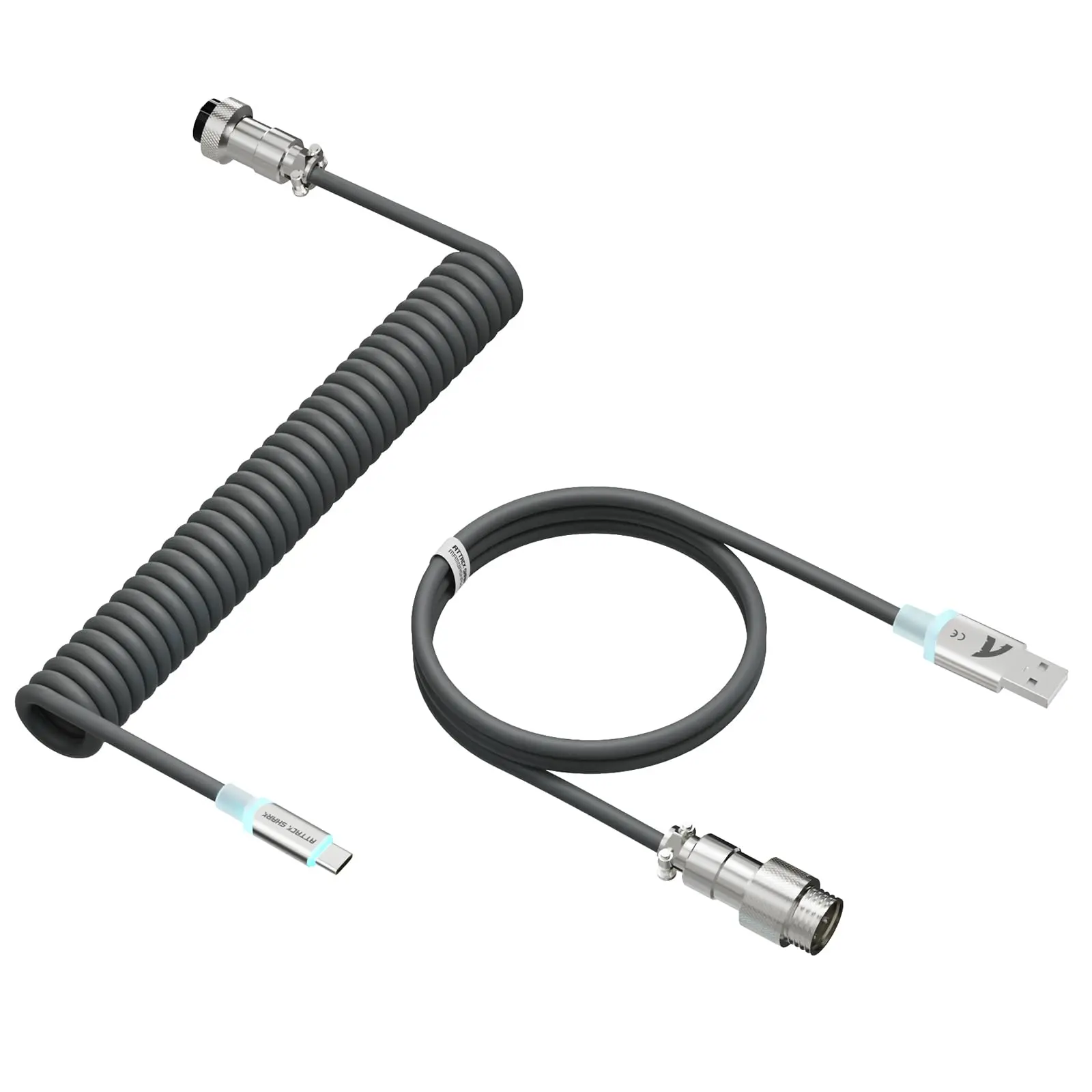 ATTACK SHARK C01 Ultra Custom Coiled USB C to A Cable for Mechanical Keyboard,RGB Light Plug,Double-Sleeved Gaming Cable with Detachable Metal Aviator,for Popular Gaming Consoles Keyboard Mouse
